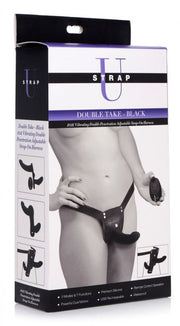 Double Take - Vibrierender Doppel-Umschnalldildo - Schwarz