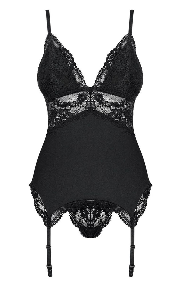 Strumpfband Top mit Spitzendetails - Schwarz