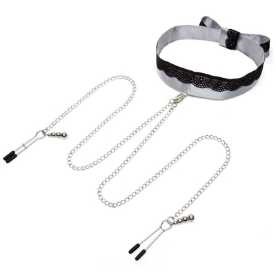 Fifty Shades Of Grey - Satin-Halsband mit Brustwarzenklemmen