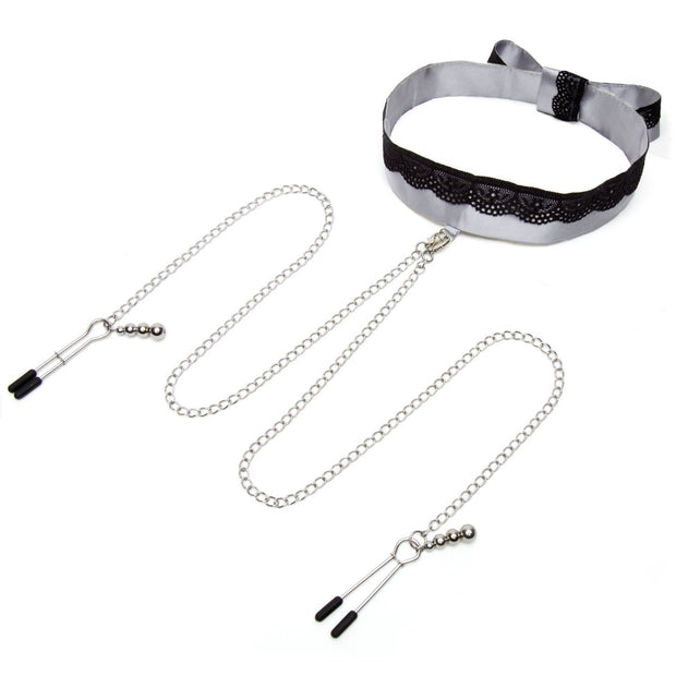 Fifty Shades Of Grey - Satin-Halsband mit Brustwarzenklemmen