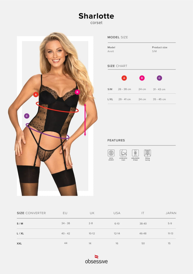 Sharlotte Jarretel Korset Met String - Zwart