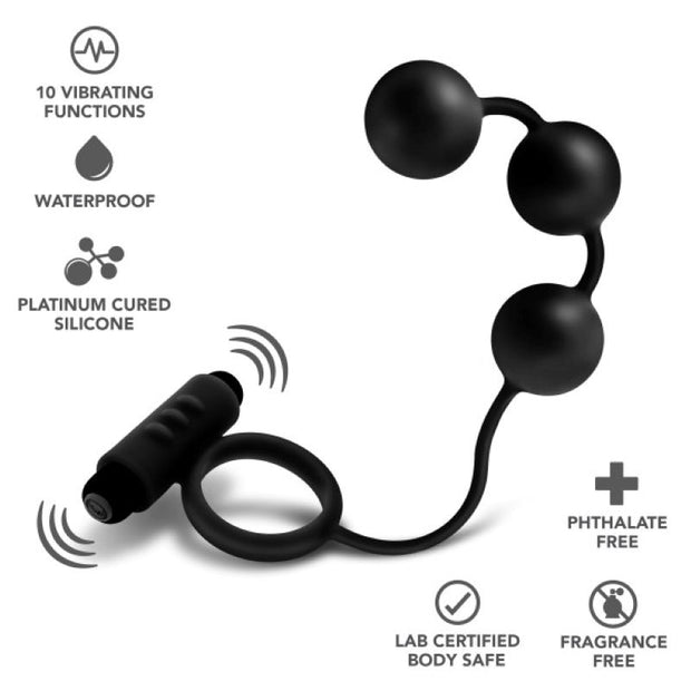 Anal Adventures Platinum - Analperlen mit vibrierendem Penisring