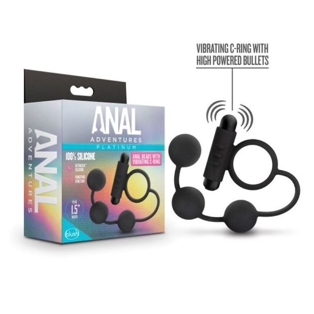 Anal Adventures Platinum - Analperlen mit vibrierendem Penisring