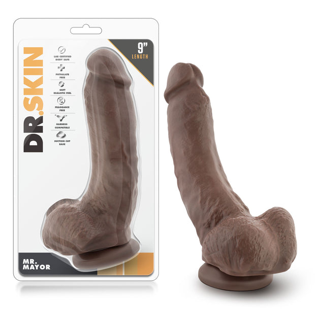 Dr. Skin – Mr. Mayor Dildo mit Saugnapf 22,8 cm – Schokolade