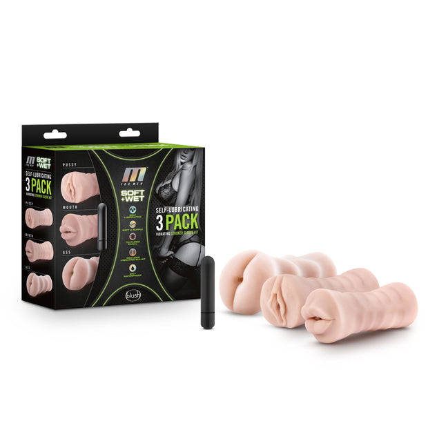 M for Men - 3er-Pack selbstbefeuchtendes Lustkanal-Set für vibrierenden Str