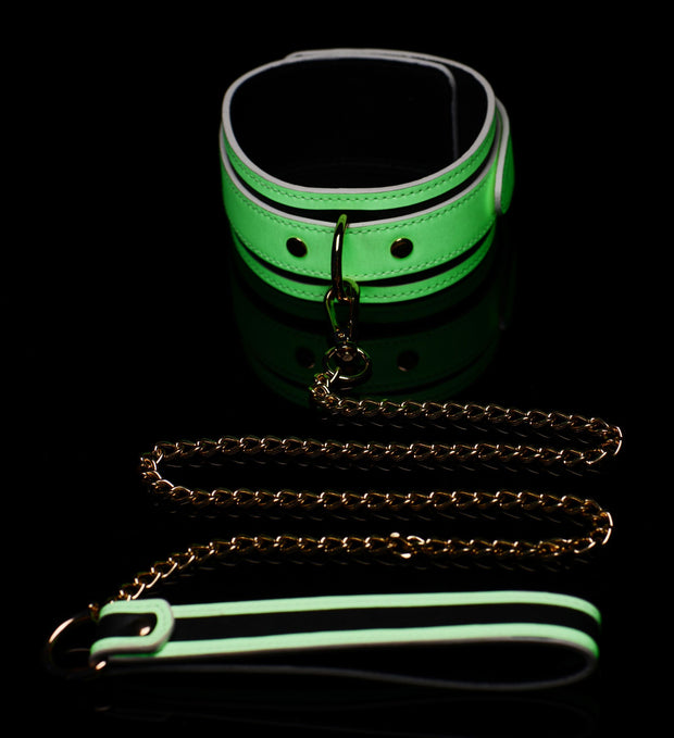 Kink in the Dark - Leuchtendes Halsband mit Gurt
