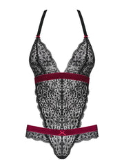 Rossita Kanten Body - Zwart/Rood