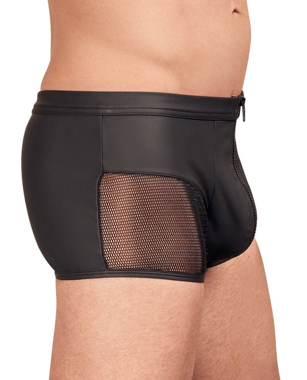 Herren Boxershort mit Reißverschluss in Lederoptik - Schwarz