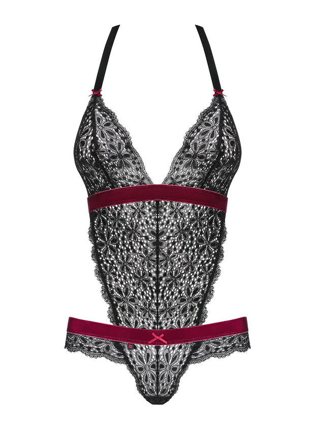Rossita Kanten Body - Zwart/Rood