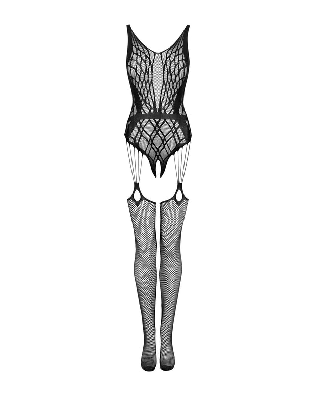 Bodystocking mit offenem Schritt - Schwarz