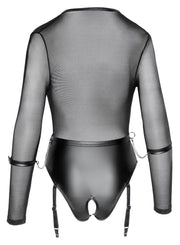 Ouvert Body mit Strapsen und Handfesseln - Schwarz