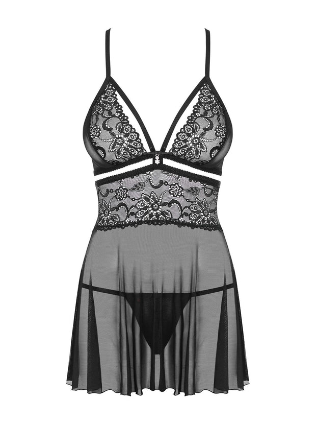 Babydoll und Tanga - Schwarz
