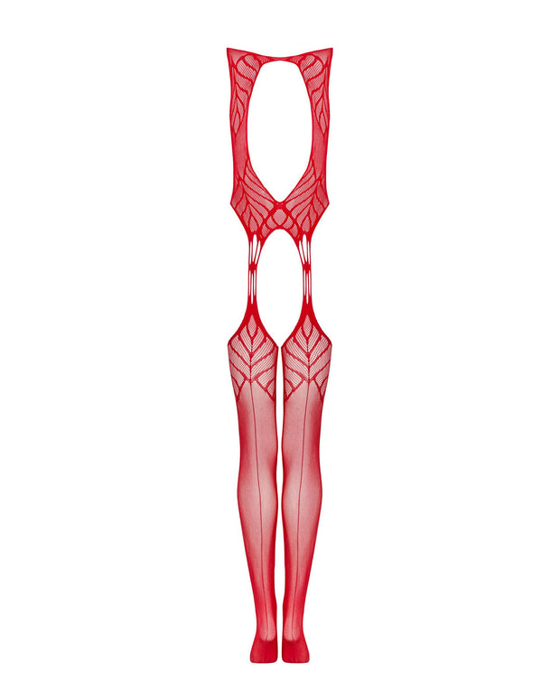 Netz-Body mit Strumpfhalter-Design - Rot