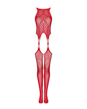 Netz-Body mit Strumpfhalter-Design - Rot