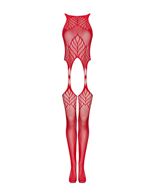 Netz-Body mit Strumpfhalter-Design - Rot