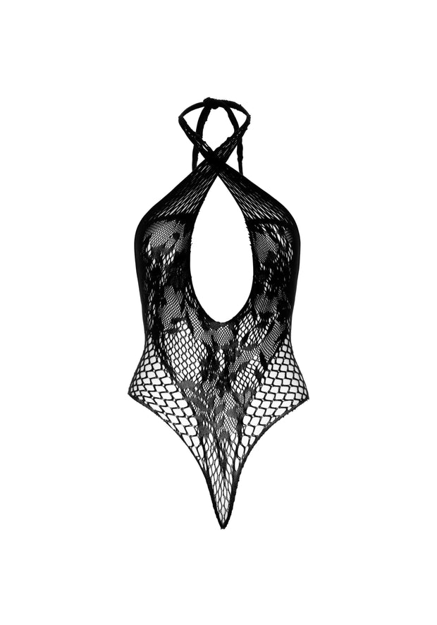 Spitzenbody mit Halterneck - Schwarz