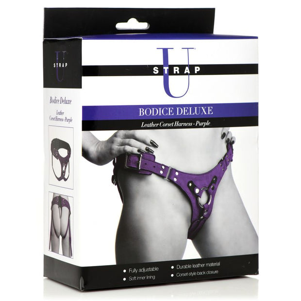 Deluxe Leder Strap-On Korsett - Lila
