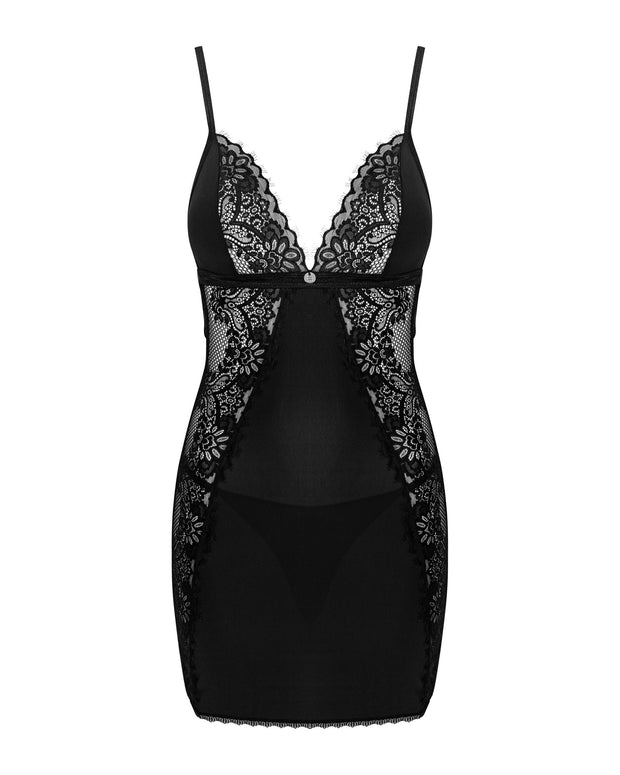 Elegantes Babydoll und String-Tanga - Schwarz
