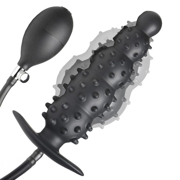 Gerippter aufblasbarer Analdildo - Schwarz