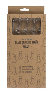 Glaspenis-Strohhalm mit Reinigungsbürste Willy - 4 Stück