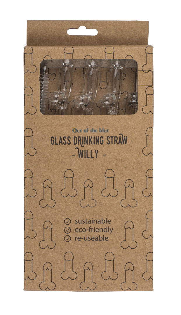 Glaspenis-Strohhalm mit Reinigungsbürste Willy - 4 Stück