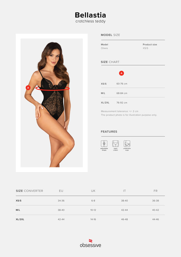 Bellastia Body mit offenem Schritt - Schwarz