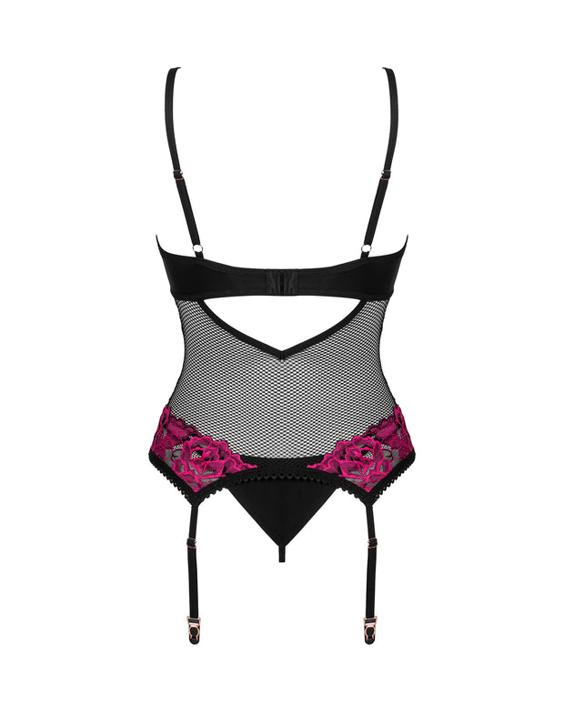 Obsessive - Rosenty Strumpfhalter Korsett - Schwarz/Lila