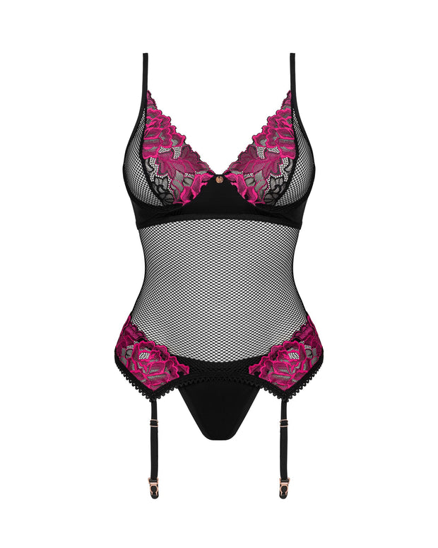 Obsessive - Rosenty Strumpfhalter Korsett - Schwarz/Lila