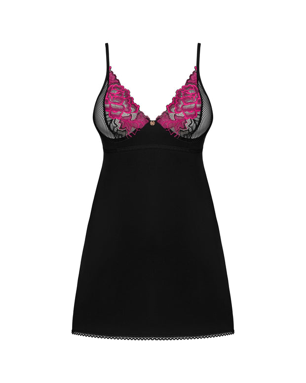 Obsessive - Rosenty Babydoll & String - Schwarz/Lila
