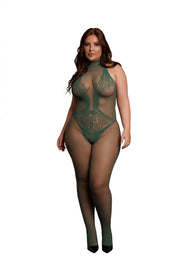 Spitzen-Netz-Catsuit - Grün