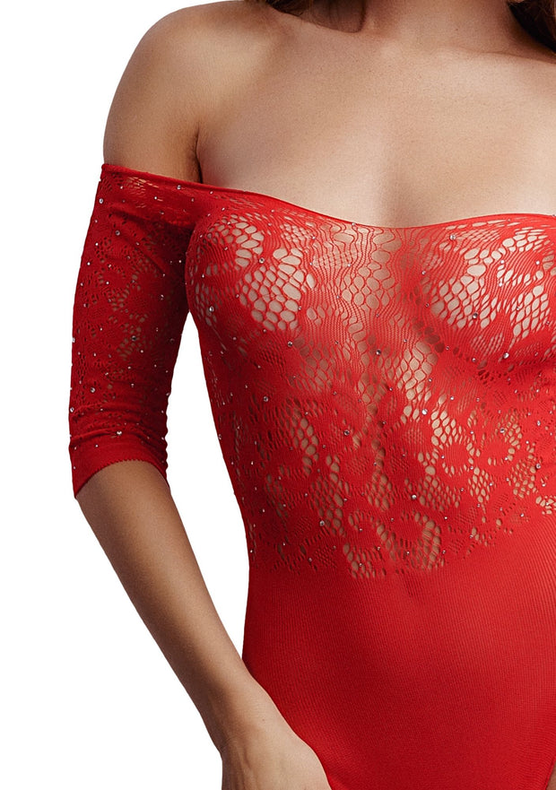 Schrittloser Strass-Teddy - Rot