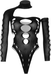 Asymmetrischer Bodysuit mit offenem Rücken - Schwarz