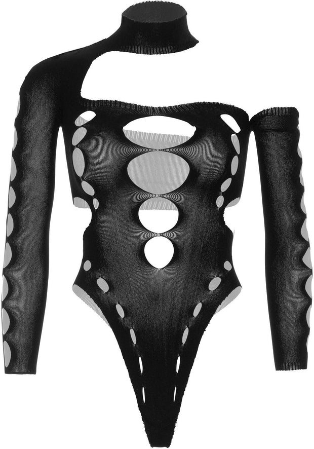 Asymmetrischer Bodysuit mit offenem Rücken - Schwarz