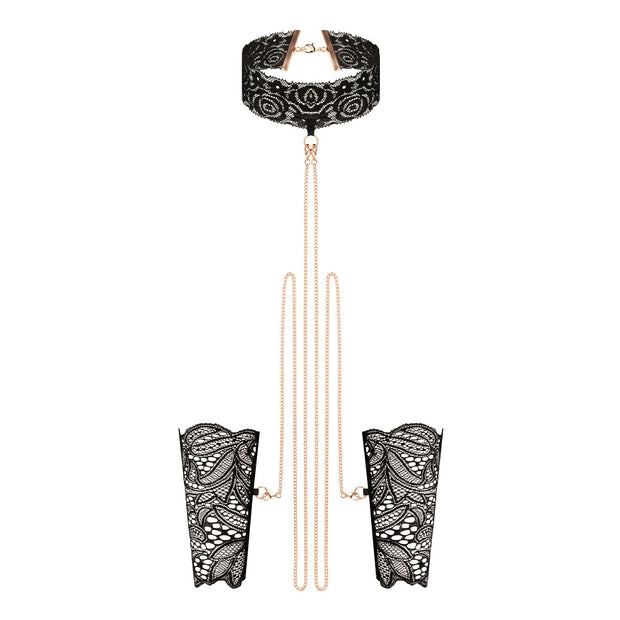 Rosy Gold - Spitzenmanschetten und Halsband - Schwarz