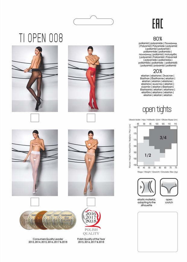 Passion - Tiopen 008 Strumpfhose mit offenem Schritt - Rot
