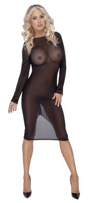 Cottelli Party - Transparentes Kleid mit langen Ärmeln - Schwarz