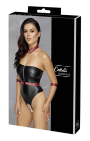 Cottelli Bondage - Stringbody mit Bondage-Details - Schwarz/Rot
