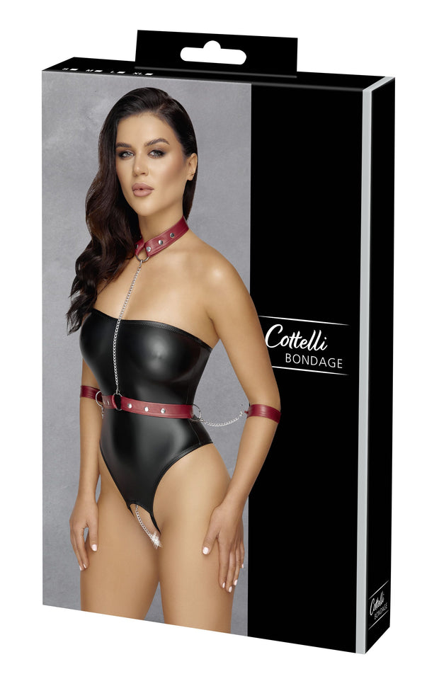 Cottelli Bondage - Stringbody mit Bondage-Details - Schwarz/Rot