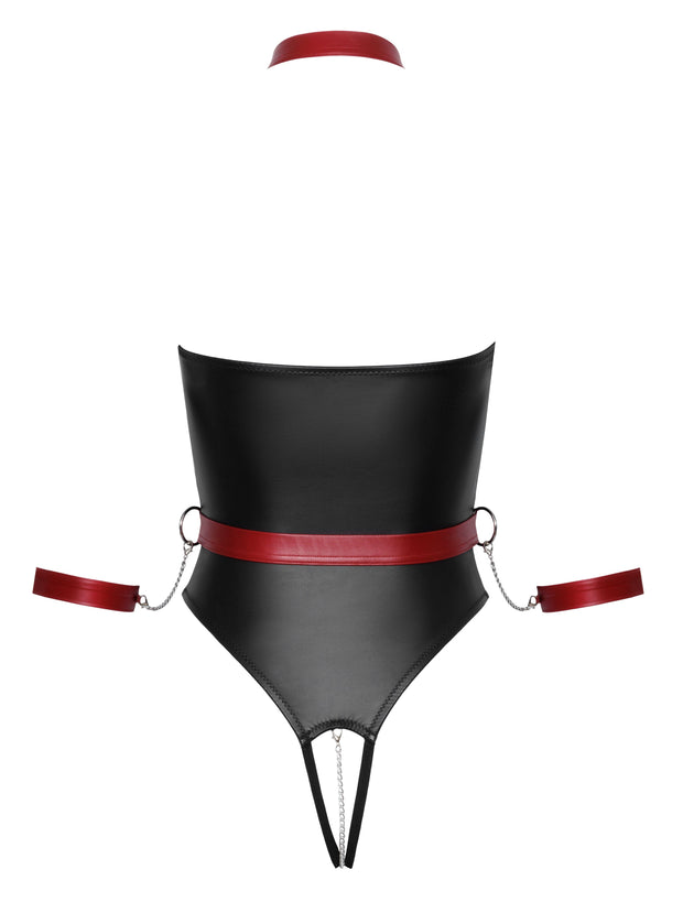 Cottelli Bondage - Stringbody mit Bondage-Details - Schwarz/Rot