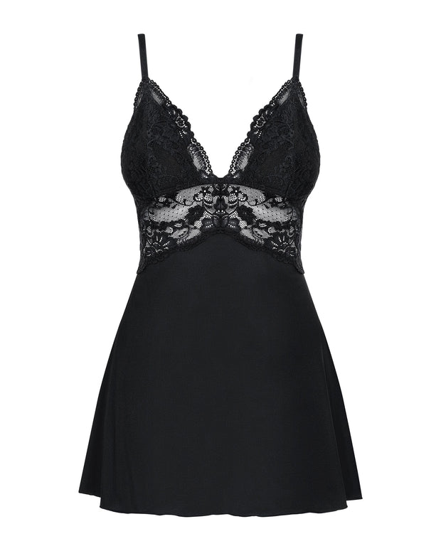 Babydoll Set Mit Spitze - Schwarz
