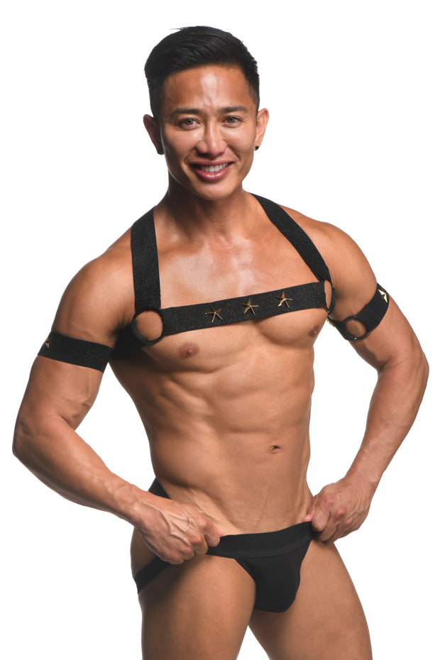 XR Brands - Brustgeschirr mit Armbändern - Schwarz