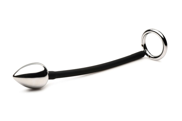 XR Brands - Tug + Plug Penis- und Hodenring mit Analplug - Schwarz & Silber