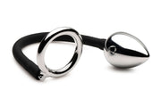 XR Brands - Tug + Plug Penis- und Hodenring mit Analplug - Schwarz & Silber