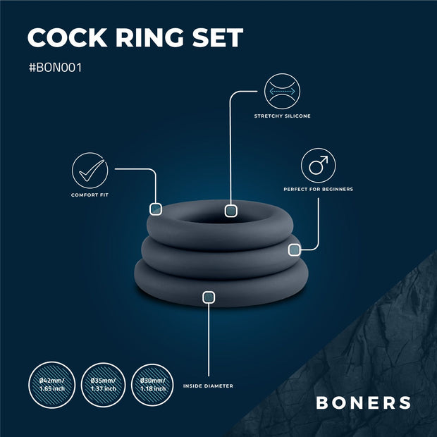 Boners 3-Delige Cockringen Set - Grijs