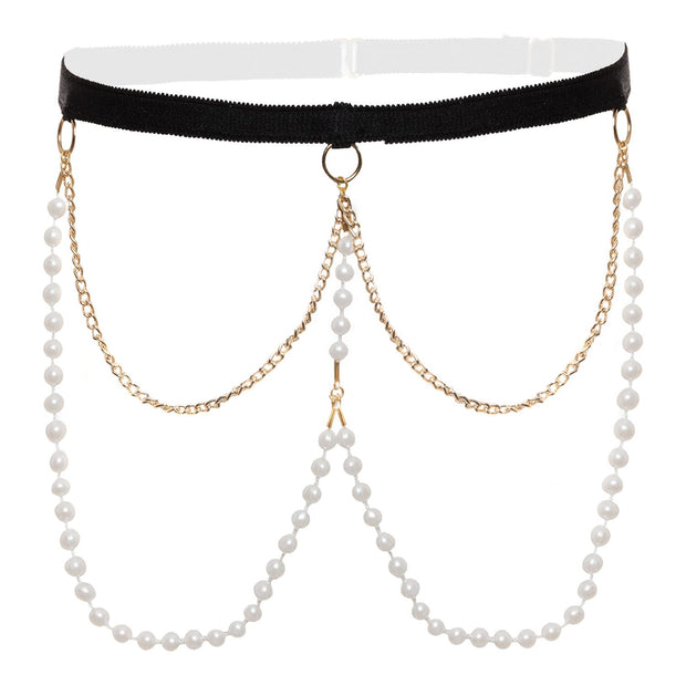 Perlen- und Spitzenband/Accessoire Mea - Schwarz