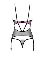 Obsessive - Novenes Korsett & String - Schwarz/Lila