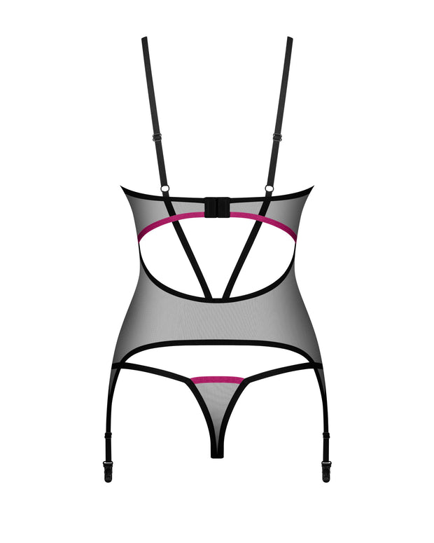 Obsessive - Novenes Korsett & String - Schwarz/Lila