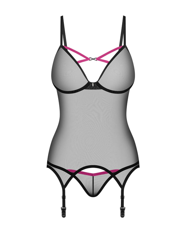 Obsessive - Novenes Korsett & String - Schwarz/Lila