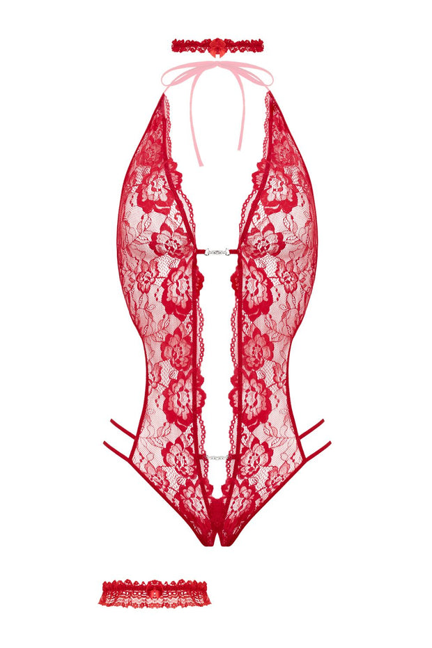 Body-Set mit offenem Schritt Renee – Rot