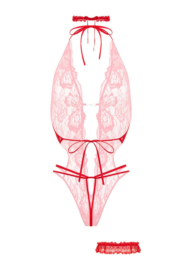 Body-Set mit offenem Schritt Renee – Rot